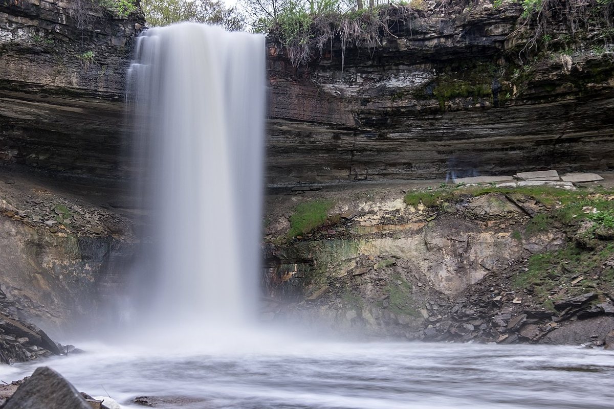 Minnehaha Falls rushing with spring snowmelt