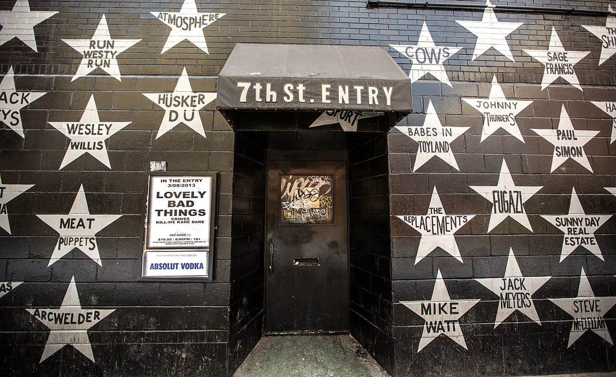 The star-covered black exterior of First Avenue nightclub in downtown Minneapolis